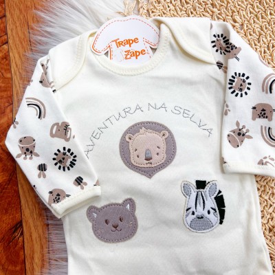  CONJ. DE MALHA 3 PEÇAS - Aventura na Selva - Preto e Off White